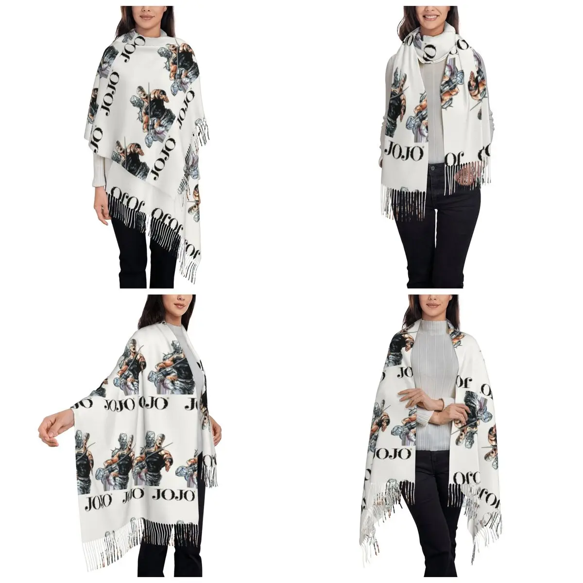 Jojos Bizarre Adventure Polnareff Scarf Tassel Scarves Women Soft Warm Shawls and Wraps Large Fall Winter Shawl Wrap