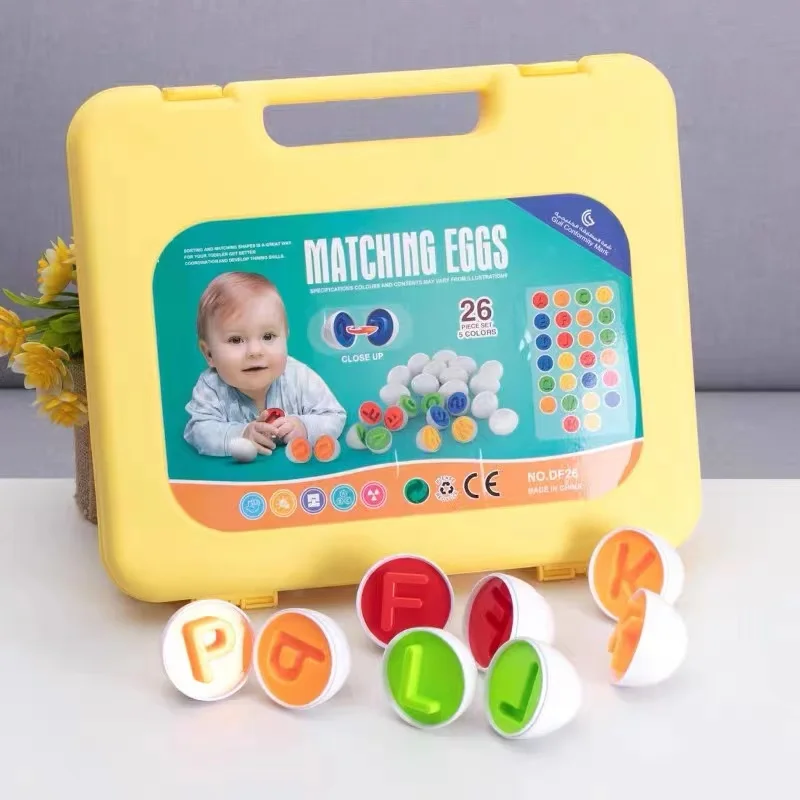 몬테소리 아기용 계란 맞추기 퍼즐, 기하학 맞추기, 계란 색상 알파벳 부활절 계란 교육용 장난감 2