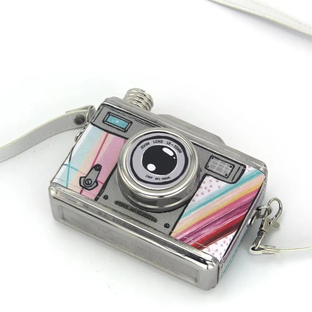 11OZ 325ML Creative Camera Hip Flask Stainless Steel Alcohol Flask with Strap Portable Whiskey Hip Flask Personalized Outdoor
