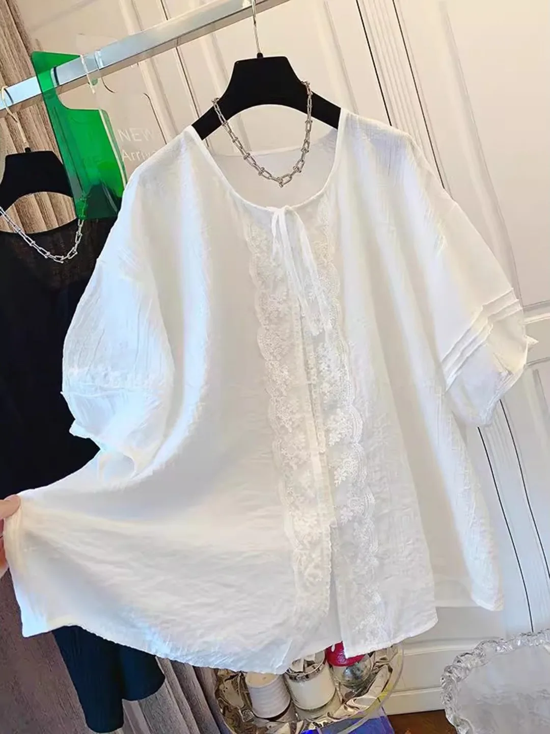 

2025 New Design Beautiful Lace Bubble Sve ort Sve Loose Large Size Women's irt Doll irt Korean Sle Commute Wind