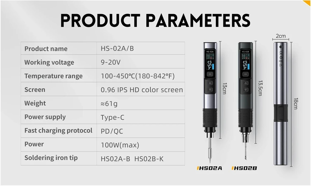 FNIRSI HS-02B Portable Soldering Iron + 3 Soldering Iron Head Set, Electronic Maintenance Tool Kit With Toolbox Mobile Workbench