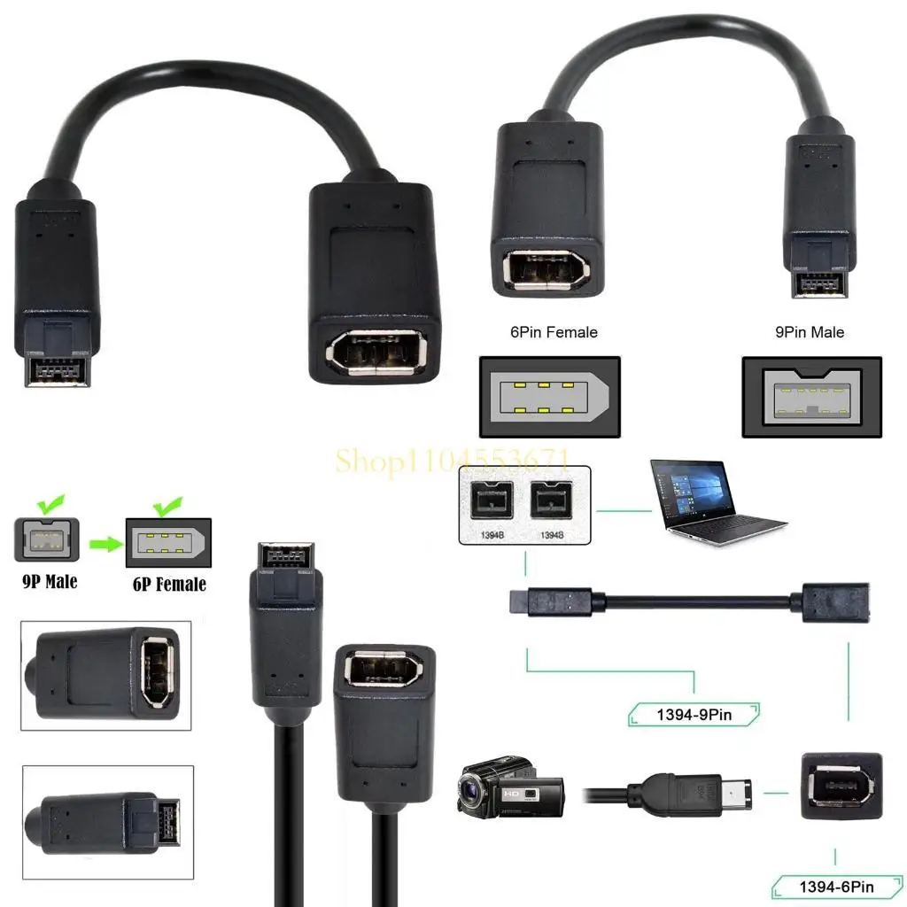 Best Seller Professional 1394 6Pin Female to 1394b 9Pin Male Adapter Firewire Camera Connector Cable Camera Accessories