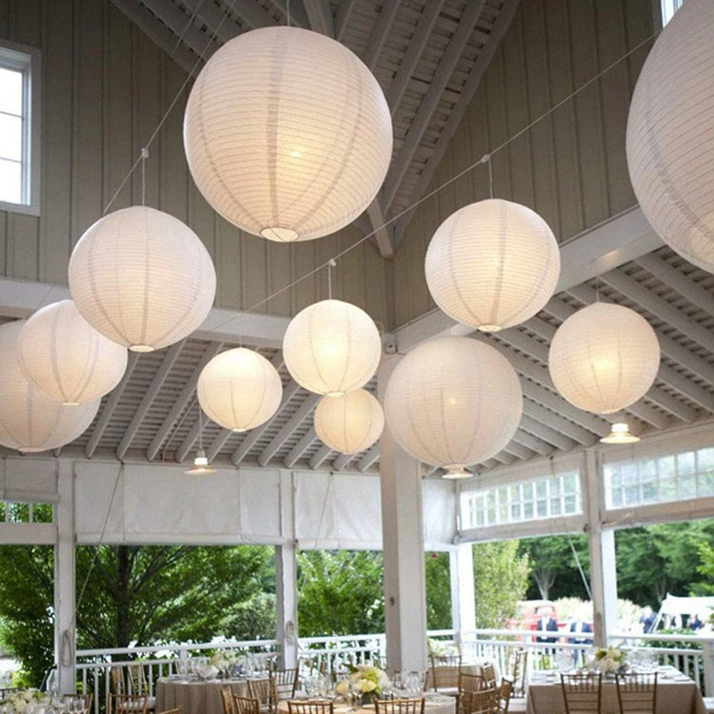 LED Solar Lantern Lamp Chinese Paper Lantern Decorative Festival Lantern Hanging Ball Paper Light Wedding Decoration Lantern