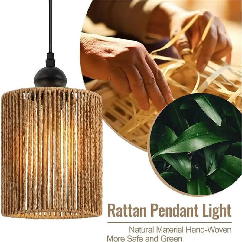 T19C 2 Pack Handwoven Wicker Shade Woven Paper Rope Pendant Light Shade For E26 And E27 Light Sockets.