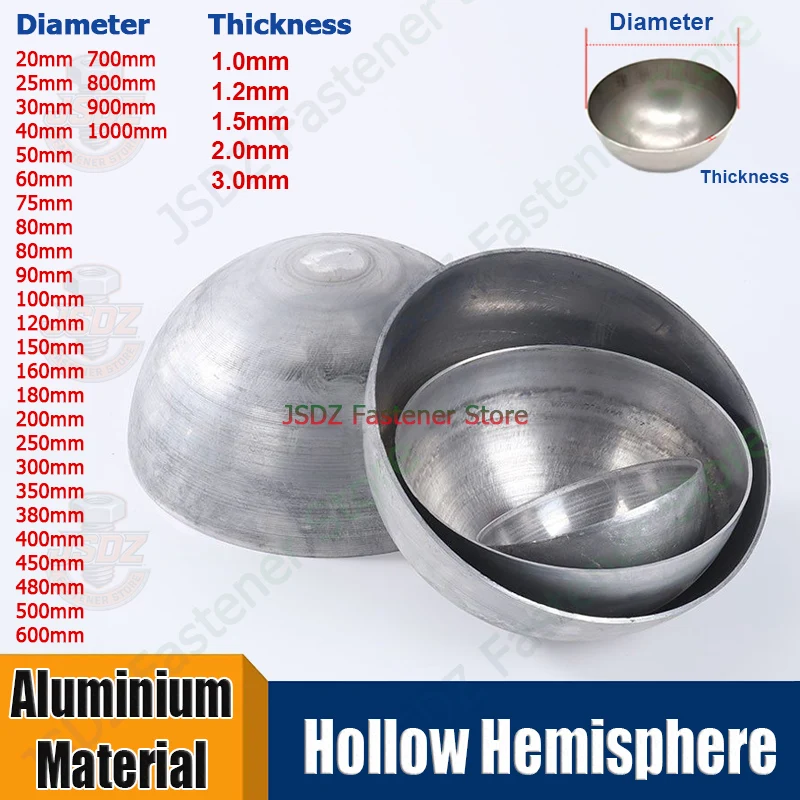 

1-10pcs Aluminum Hollow Hemisphere OD 25-1000mm Semisphere Decoration Sealing Plug Aluminum Half Balls Cap Heat Dissipation