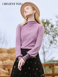 I BELIEVE YOU Autumn Solid Cashmere Sweater Women Korean Fashion Turtleneck Pullover Lantern Long Sleeves Female Tops 2214014114