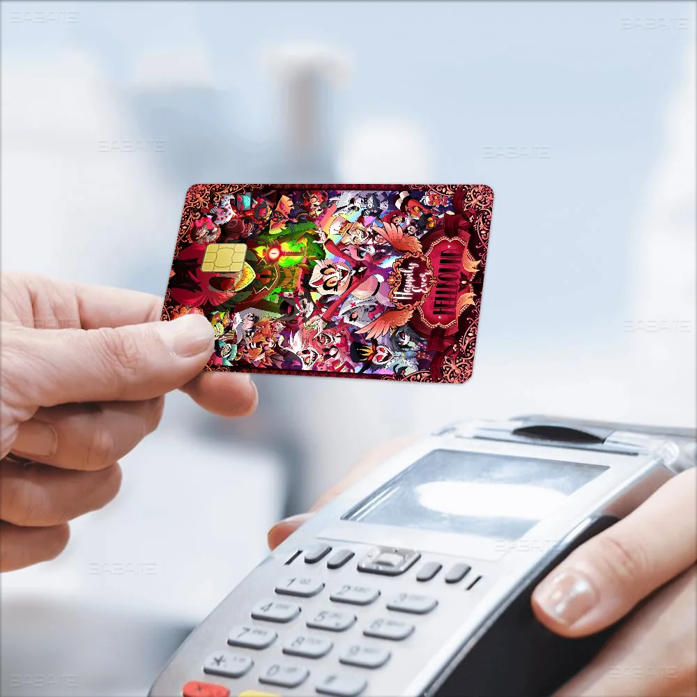 H-Hazbin Amine Hotels Cartoon Anime Young Creidt Card بطاقة الخصم ملصق فيلم الشريط الأمامي لشريحة كبيرة صغيرة بدون رقاقة