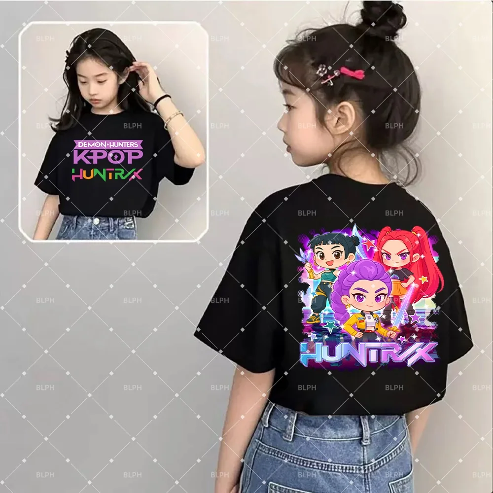 

Милая детская футболка с принтом Chibi Kpop Devil Hunter Mira Rumi Zoey Huntons для мальчиков и девочек, модная летняя футболка с короткими рукавами