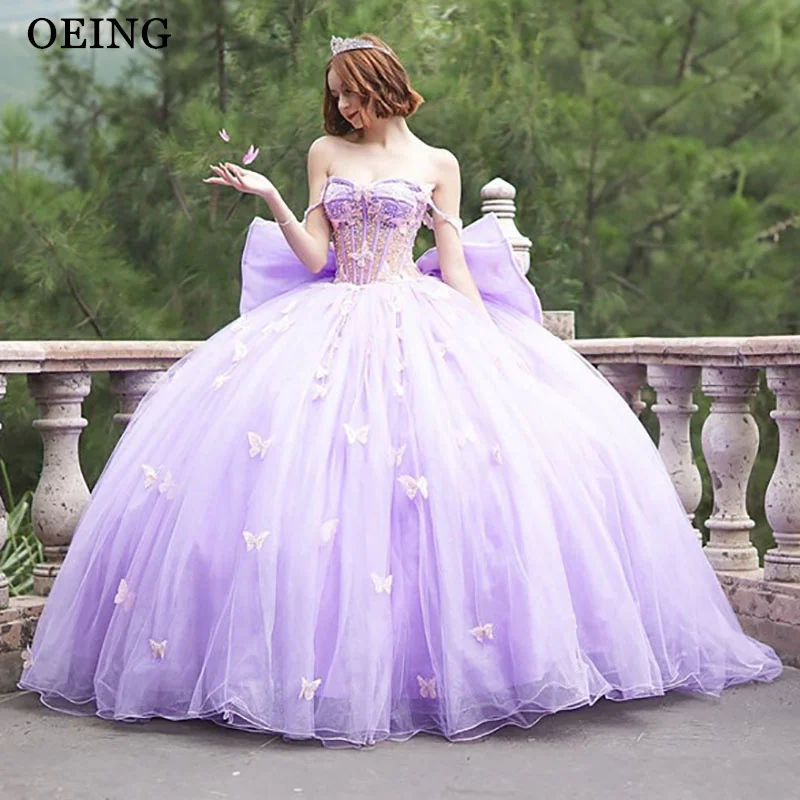 OEING Lavender Sweetheart Quinceanera Dresses Ball Gown Applique Lace Beading Party Princess Sweet 16 Dress Tulle Vestidos De 15