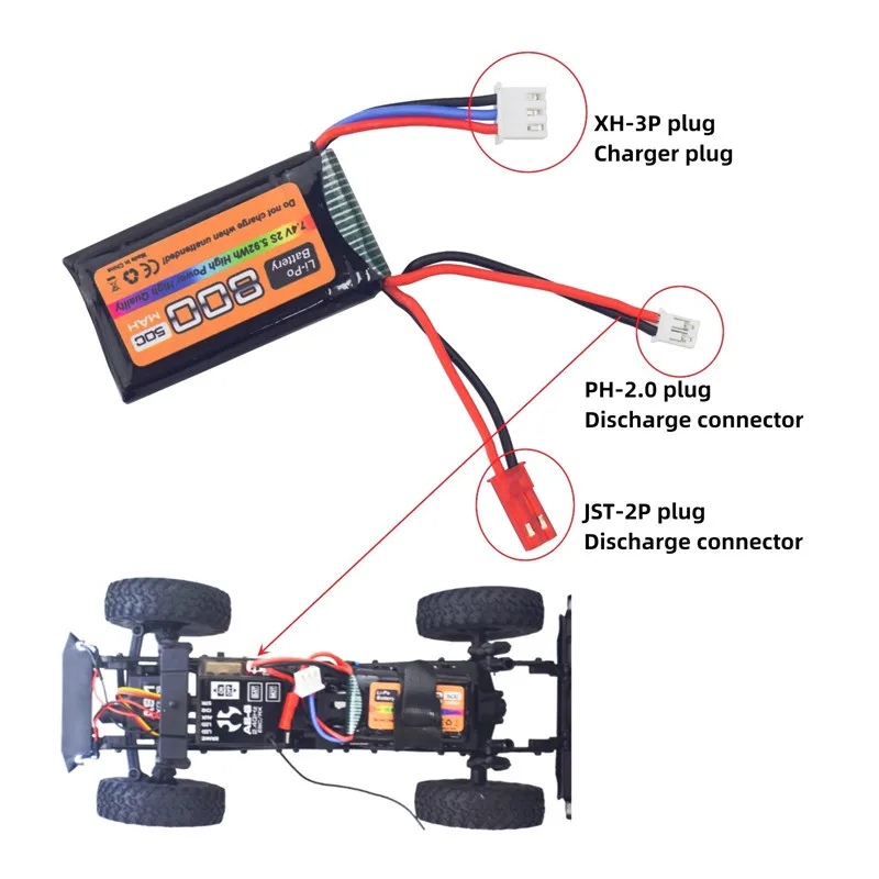 2 sztuk 7.4V bateria litowa 2S 50C 800mAh z wtyczką JST i PH2.0 dla SCX24 pilot akumulator do pojazdu