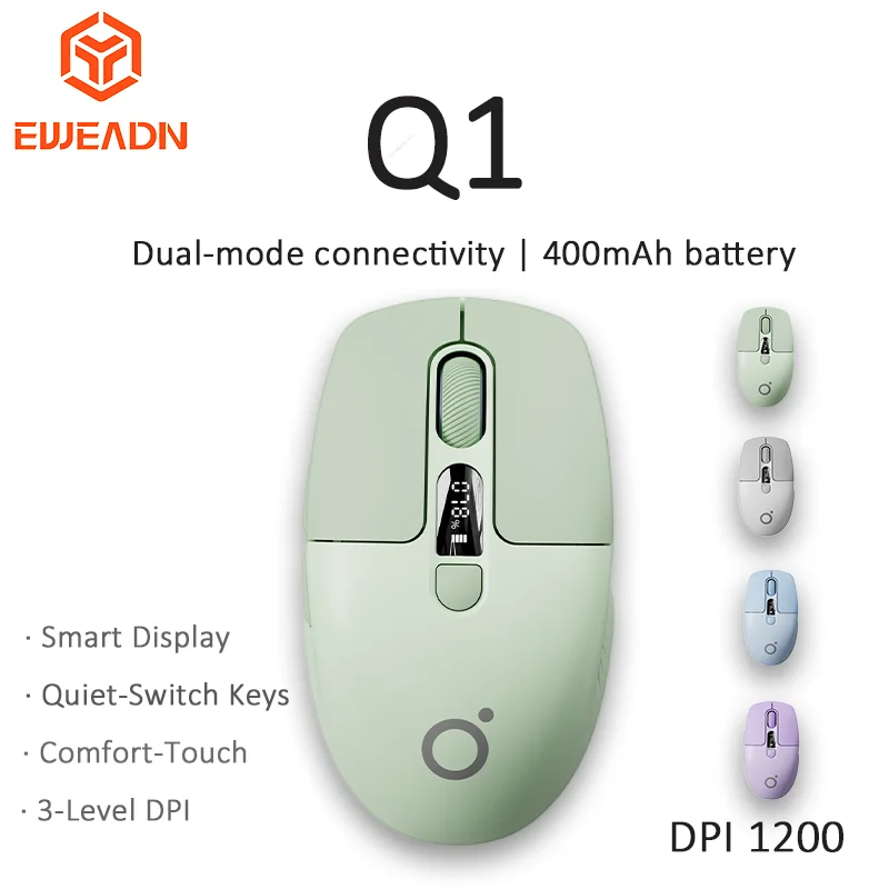 

EWEADN Q1 Wireless Bluetooth Mouse - Ergonomic, Silent, Rechargeable for Office & Gaming DPI 1200