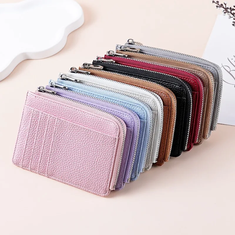 Ultra Thin Multi Card Slots Large Capacity Zipper Card Holder PU Leather ID Badge Case Work Credit Card Wallet for Men Women