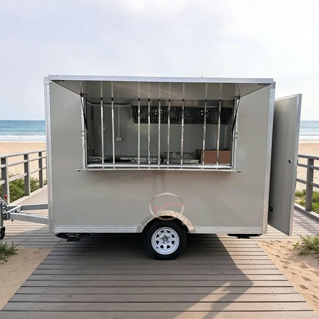 

Durable Fiberglass Food Cart Trailer Mobile Kitchen with Grill Ventilation System for Fast Food Business