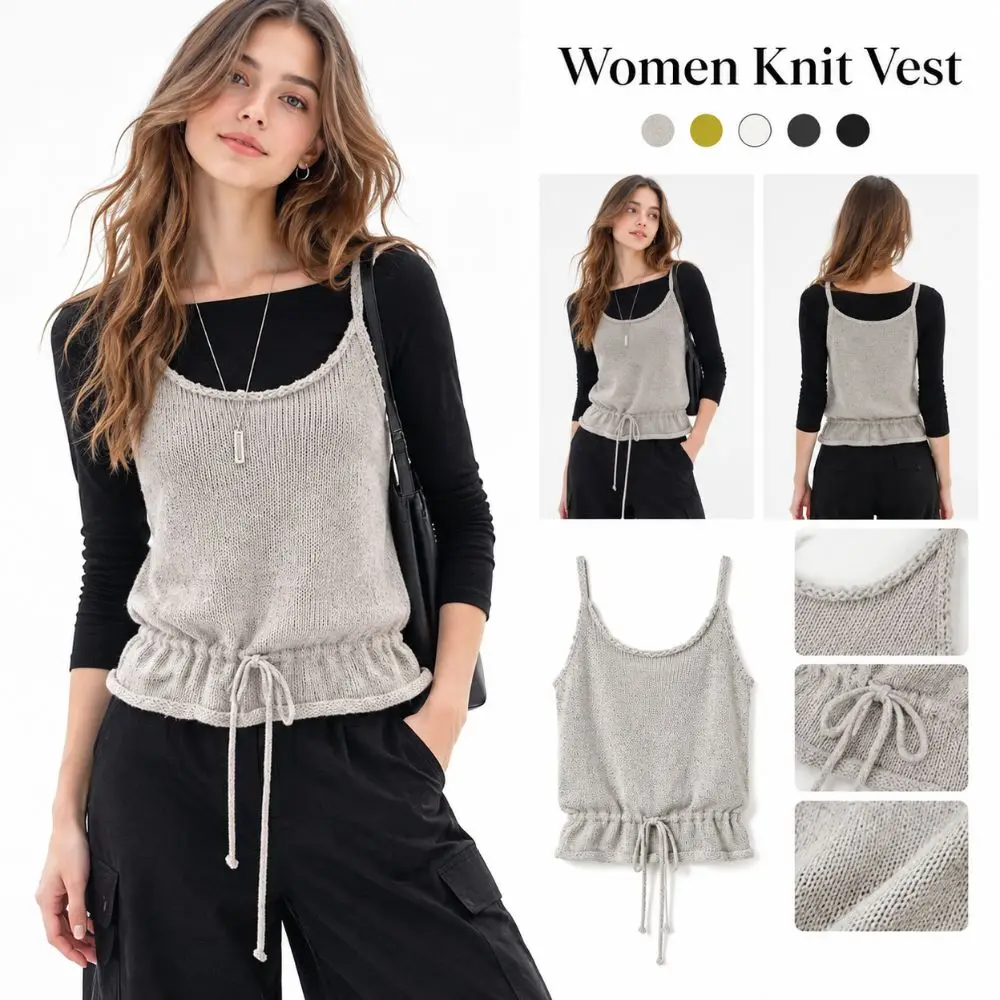 School Style Layering Knit Vest Waist-Cinching Korean Style Sweater Vest Lace Up Sleeveless Vest Early Autumn