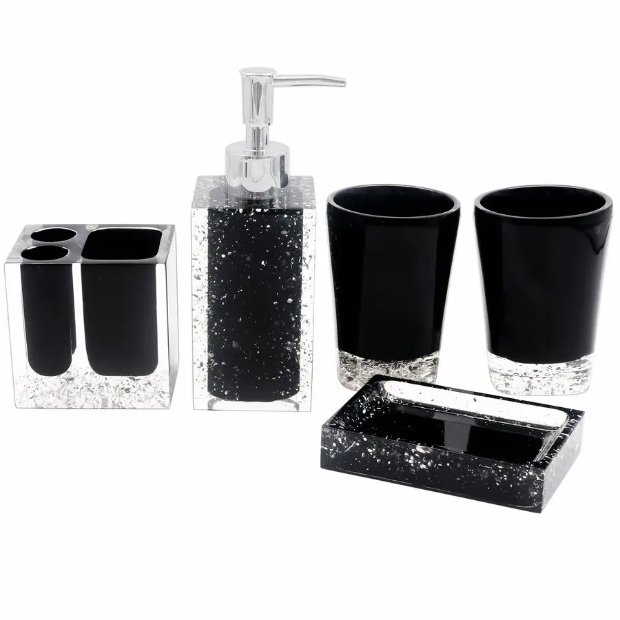 

Soap Dish, Soap Dispenser, Toothbrush Holder amp Tumbler Bathroom Accessory 5 Piece Set Black