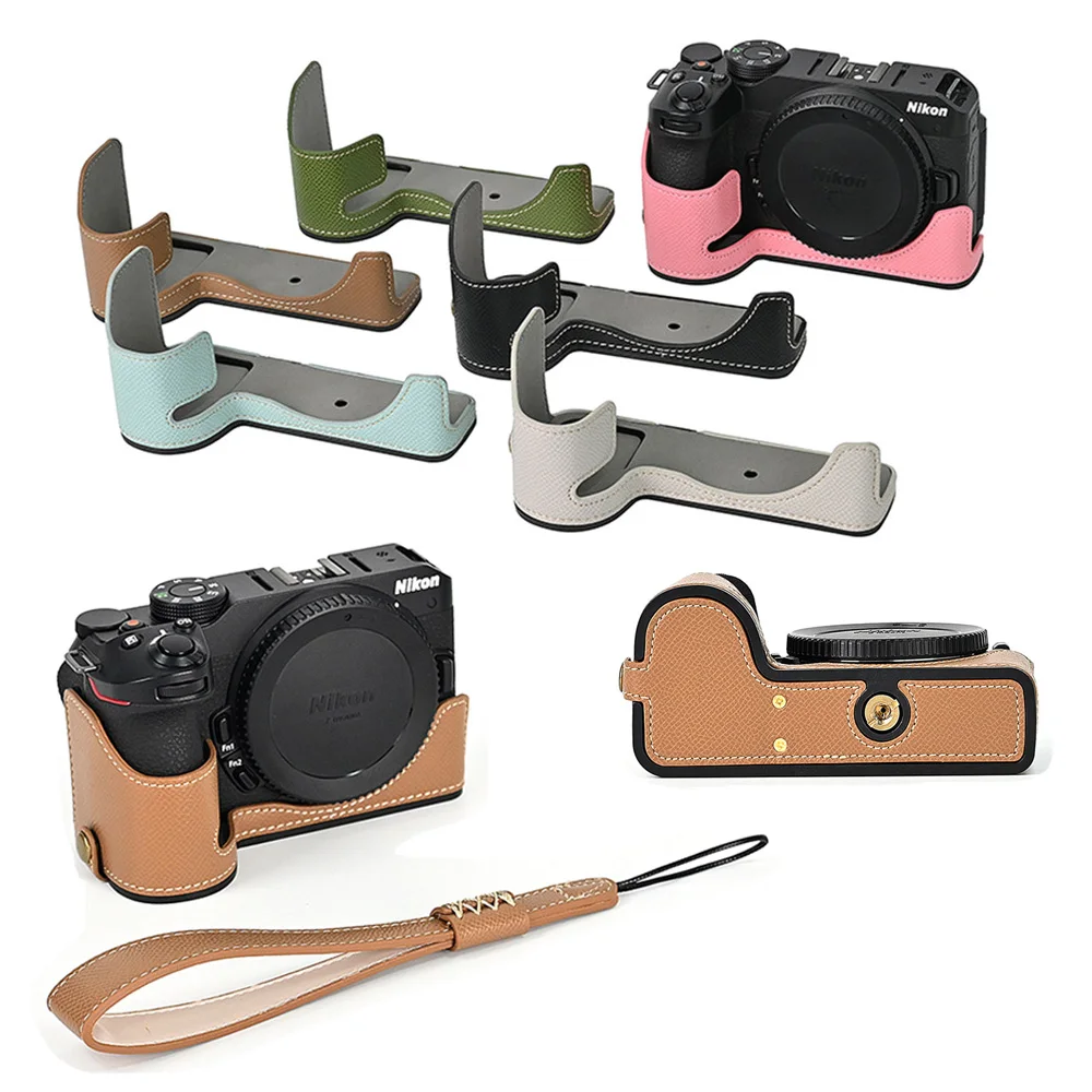 Palm Print PU Leather Camera Half Body Case For Nikon Z50 Z30 Battery Opening Bottom Cover With Hand Strap