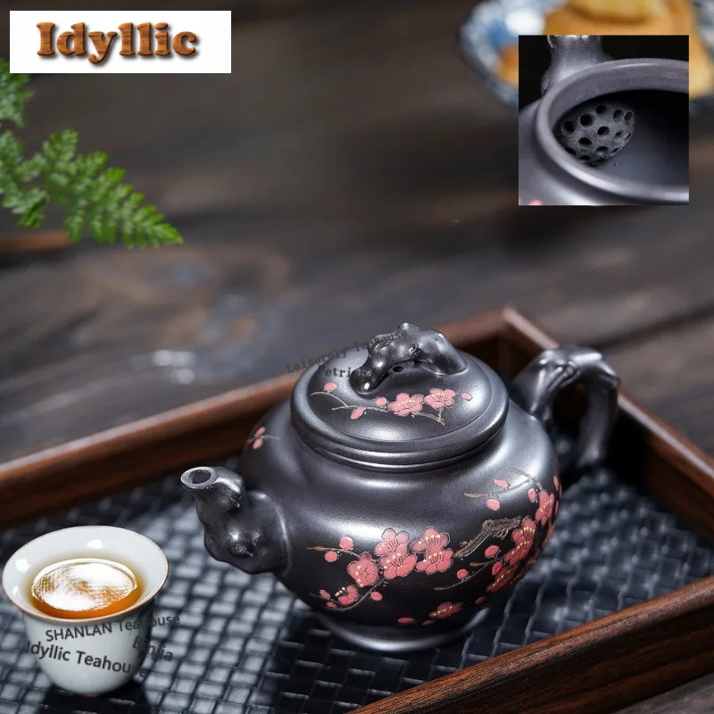 420ml Authentic Yixing Purple Clay Teapots Handmade Engraving Red Plum Pot Raw Ore Stone Yellow Mud Kettle Zisha Tea Set Cafes