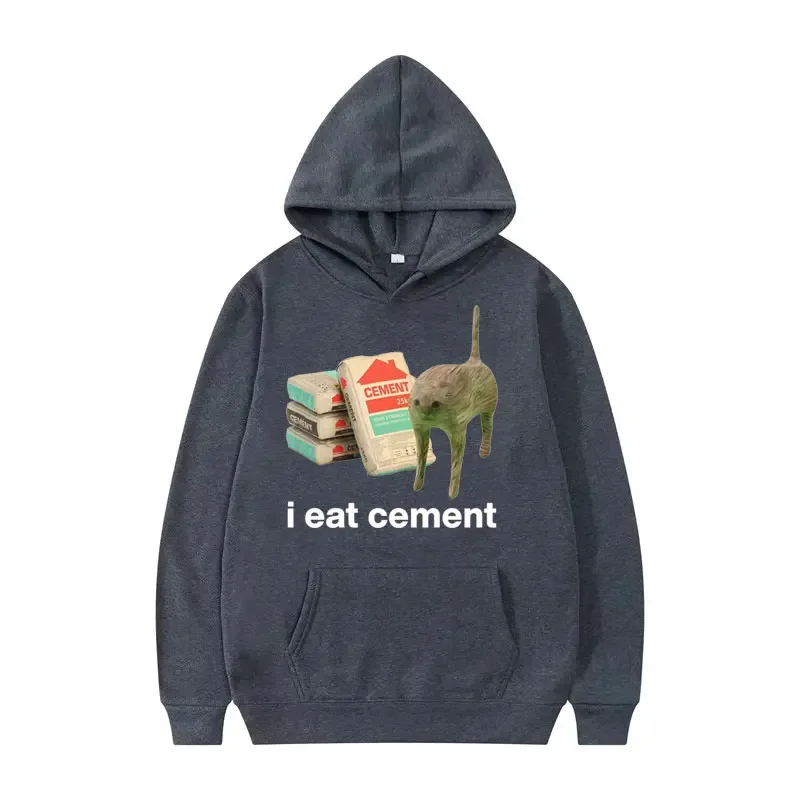 I Eat Cement Cursed Cat Funny Meme Hoodies Men Women\'s Fashion Humor Cozy Sweatshirt Male Autumn/Winter Fleece Hoodie Streetwear