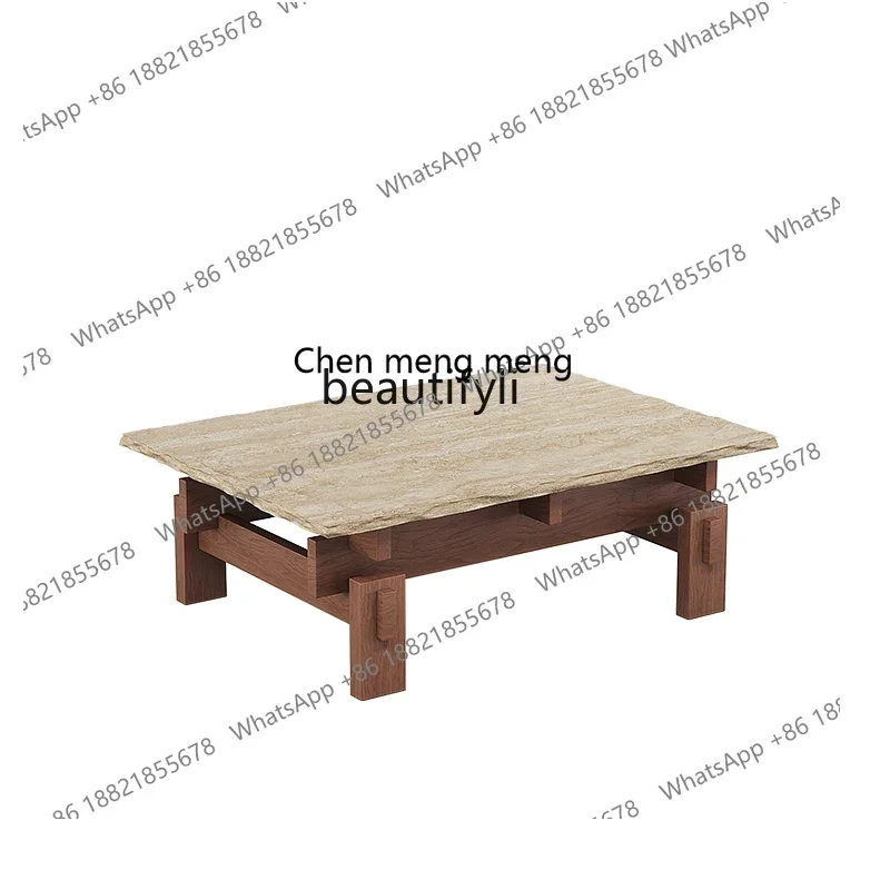 

Solid wood travertine coffee table household small apartment living room antique edge few combination small tea table