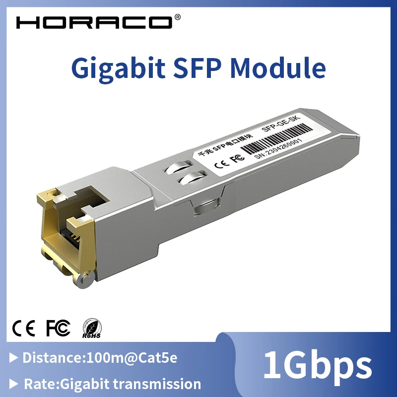 HORACO 1.25G SFP to RJ45 Copper SFP Module Transceiver, 1000Base-T SFP to Ethernet Module 1000M Transceiver Module