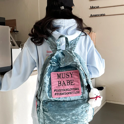 여성용 백팩 여성용 여자용 큰 용량 대용량 벨벳 브랜드 없음 학생용 캠퍼스용 가을겨울 신상 트렌디 백팩 배낭 가방 백팩 