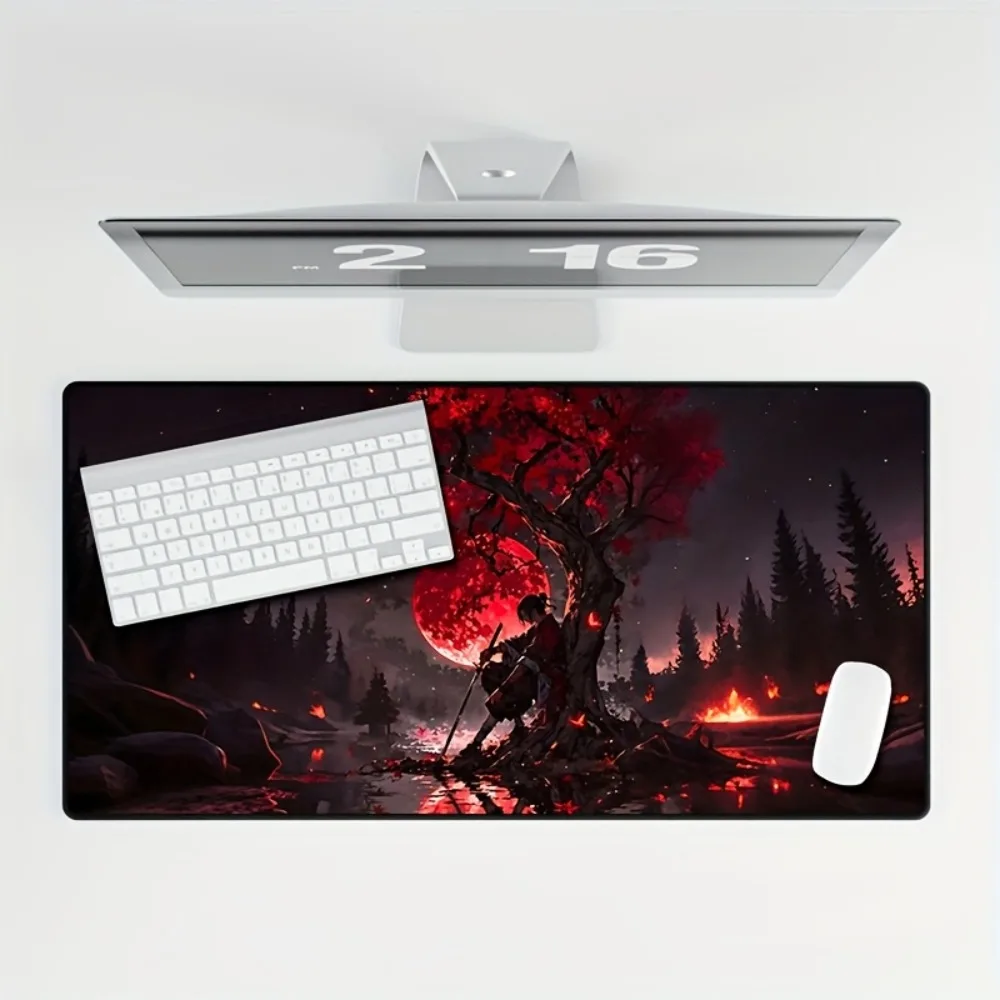 Dream Adventure Game Mat - Non-slip Mouse Pad, featuring bright red moon and maple tree design, with durable and smooth surface