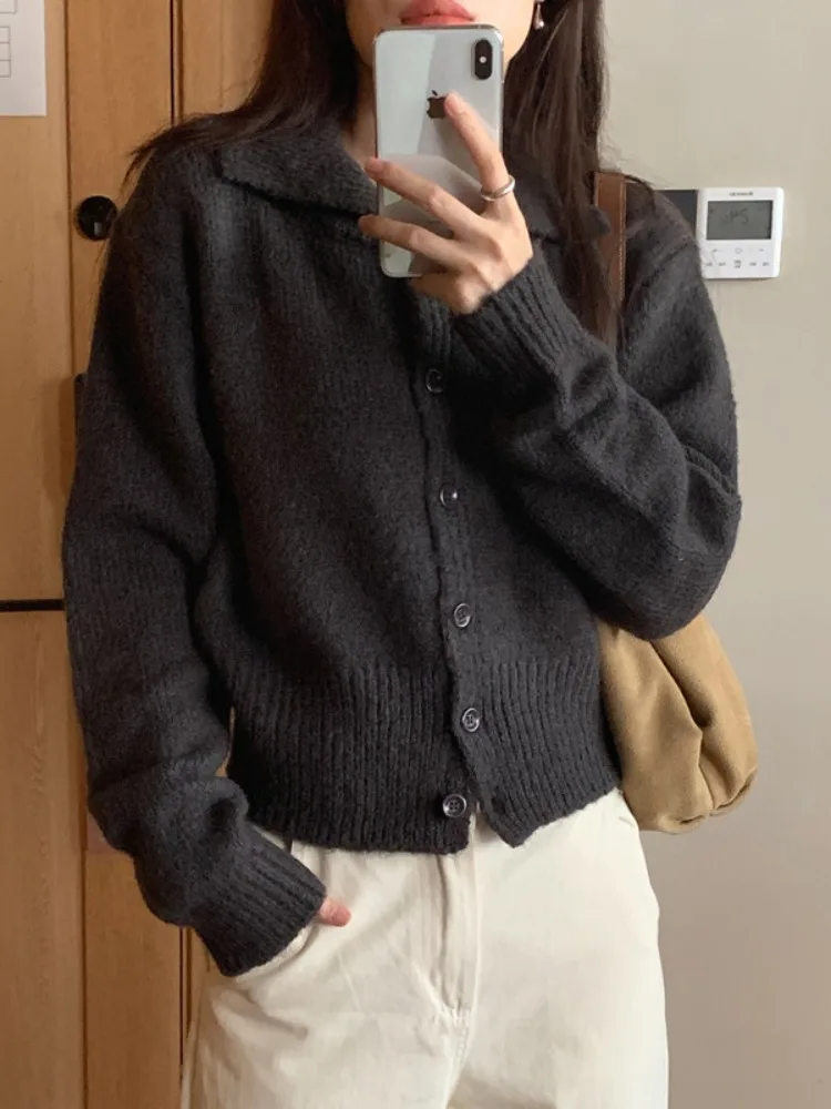 

Sweet Retro Long Sve Вязаный свитер на одной пуговице или Sle Кардиган с искусственной запахом Футболка Цвета для поездок на работу Чистый цвет Весна A...