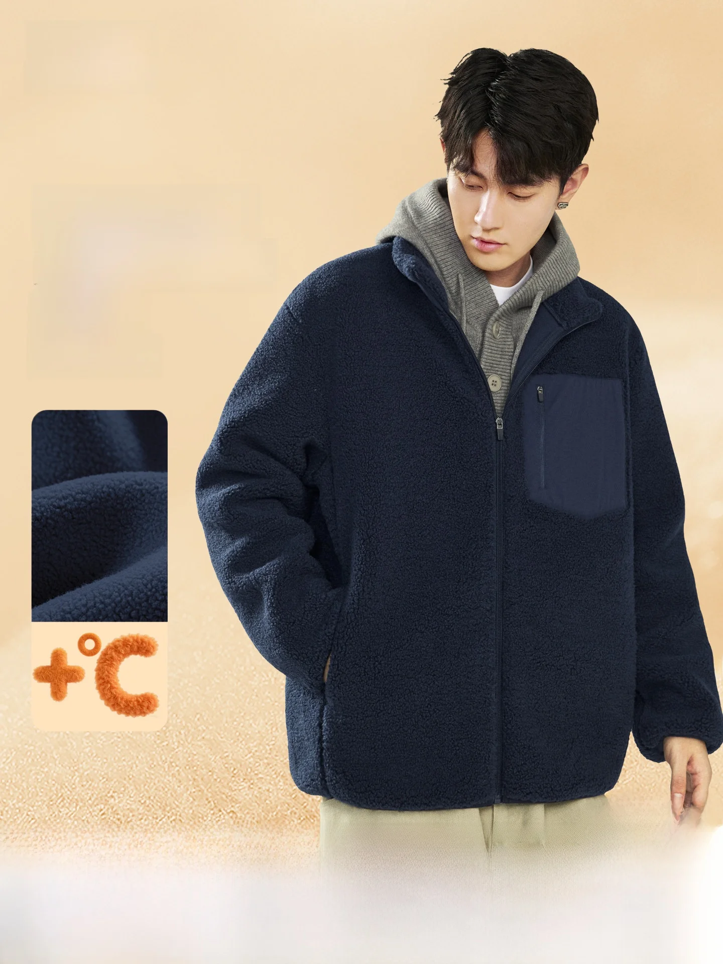 

Men's Fleece Lined Thickened Stand Collar Jacket Winter Warm Outerwear Casual Style Polyester Fiber Long Sleeve Zipper Closure