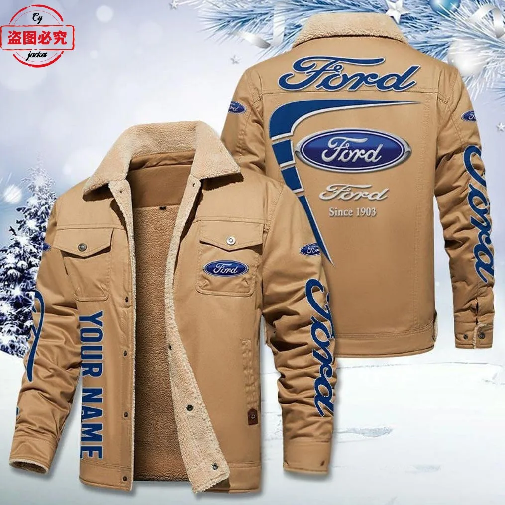 Ford logo racing suit men\'s velvet warm winter stand collar jacket Ford racing team suit