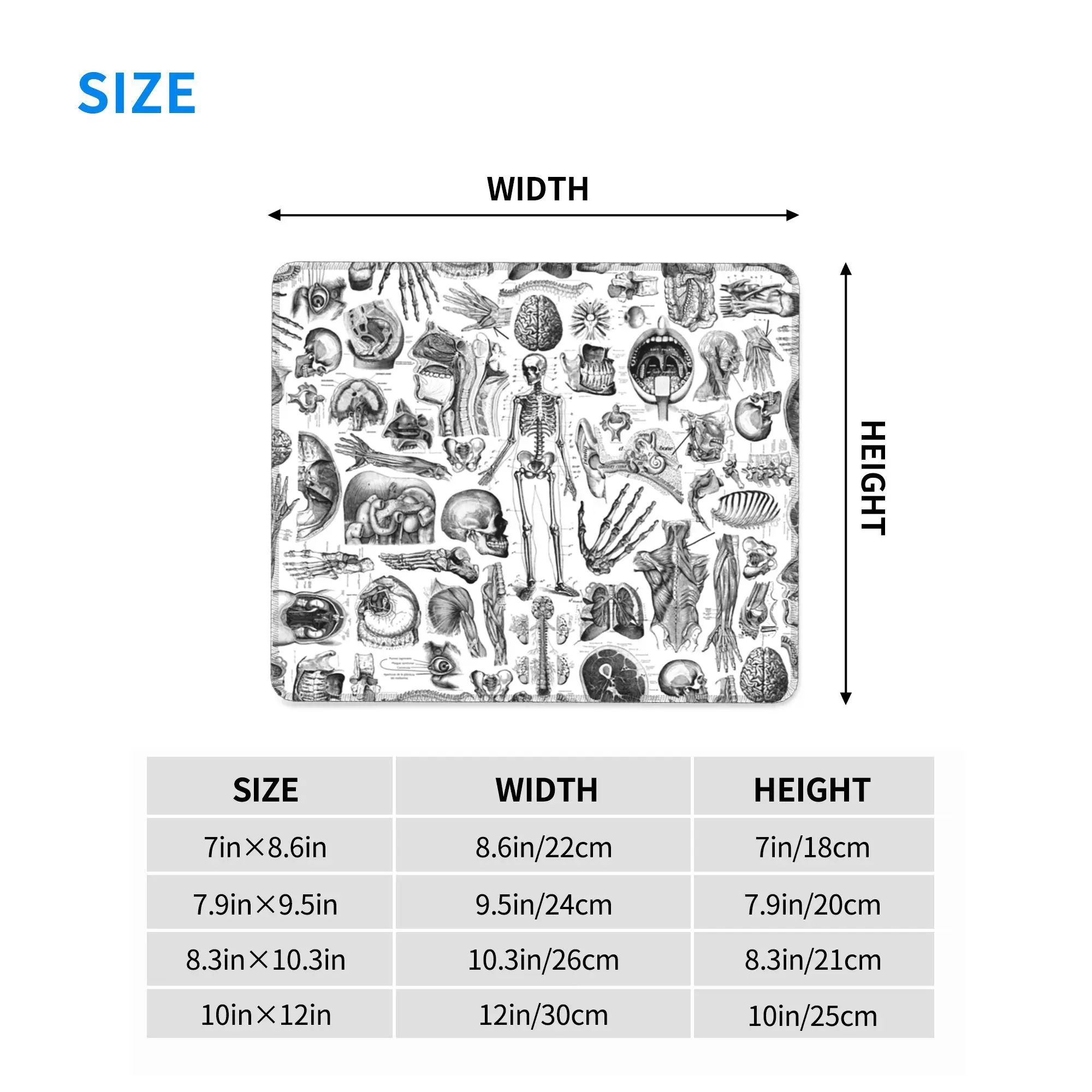 人体解剖学ホワイトプリントマウスパッドコンピュータキーボードマウスマットゲーマーPCラップトップデスクマットオフィスアクセサリーテーブルマット