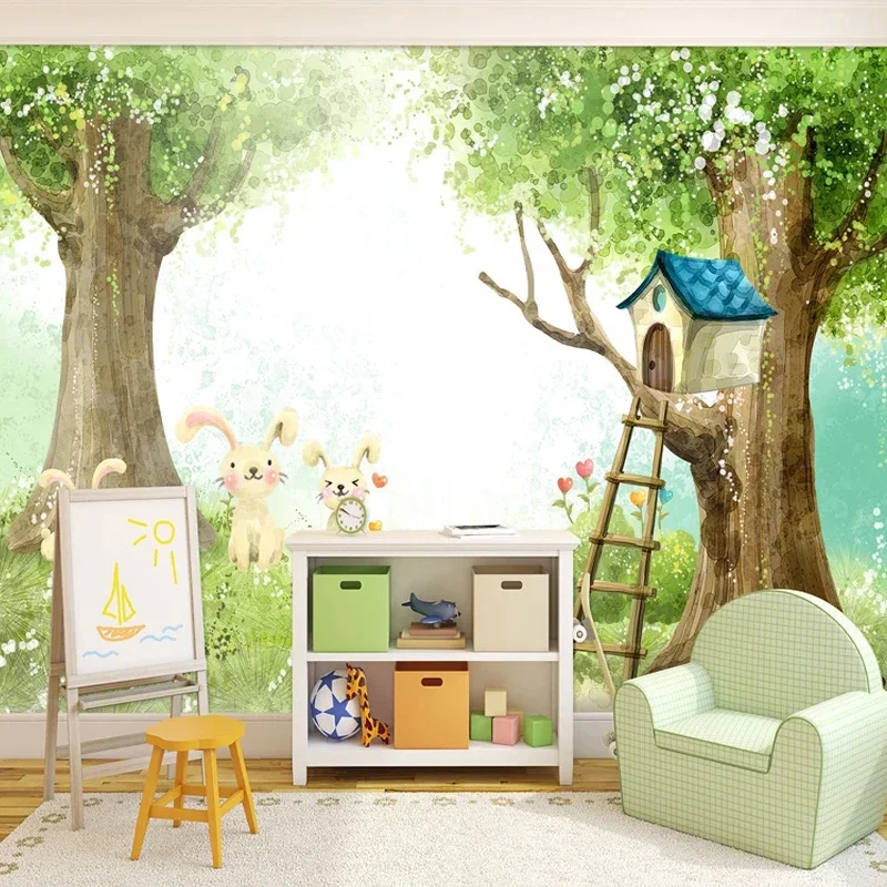 Custom Size 3D Photo Wallpaper For Kids Cartoon Tree Cute Animals Painting Children Room Bedroom Mural Wall Papers Home Decor