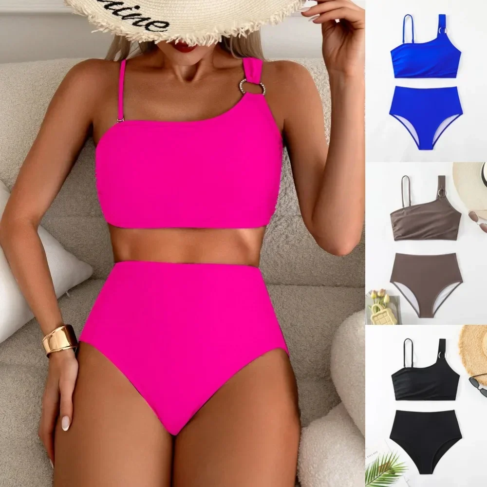 

Чистый цвет, двухсекционный купальник-бикини, женский облегающий трансграничный популярный купальник, элегантный модный женский купальный костюм