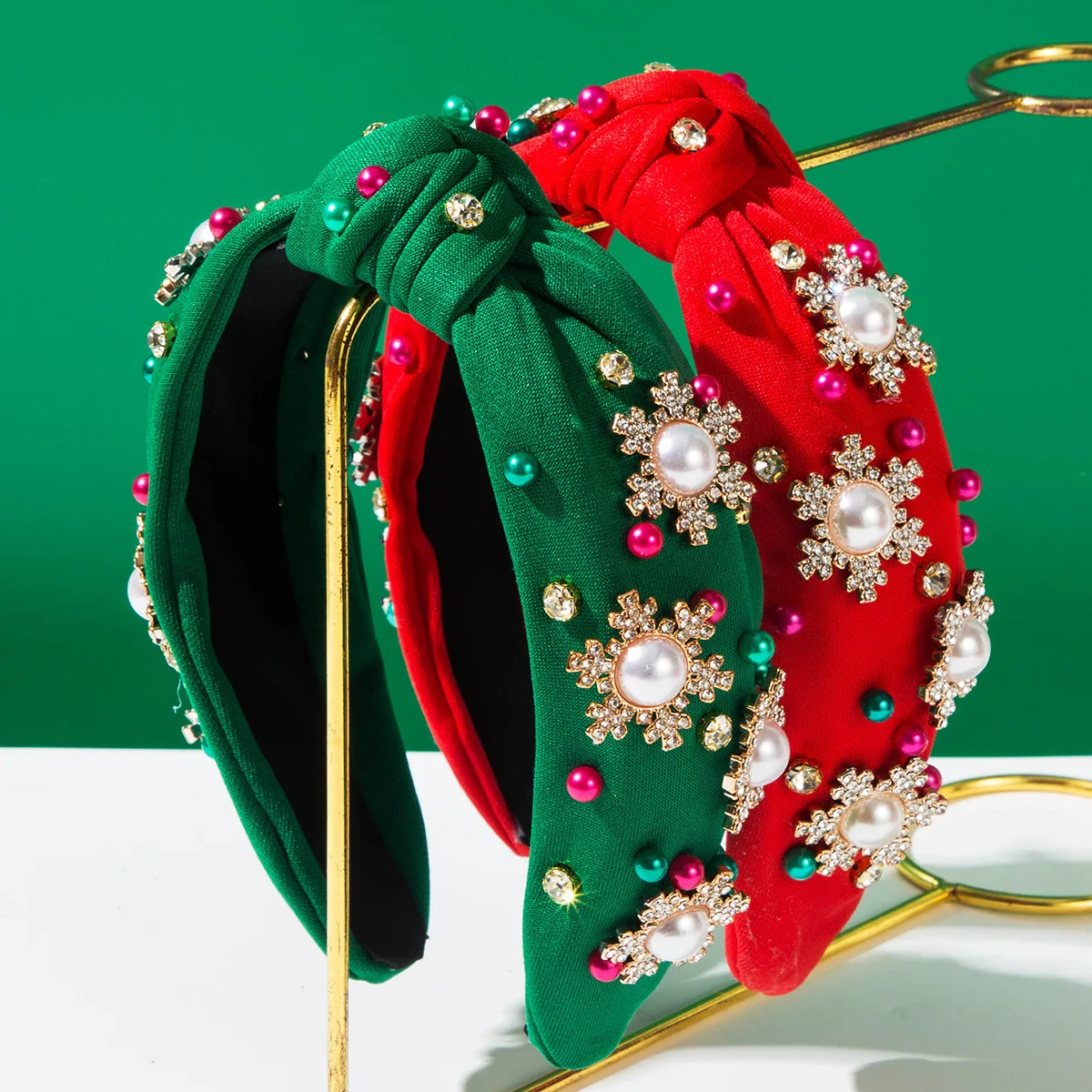 

Women Christmas Snowflake Hairband Fashion Satin Studded with Rhinestone Pearls Headband Girls Party Hair Styling Accessories