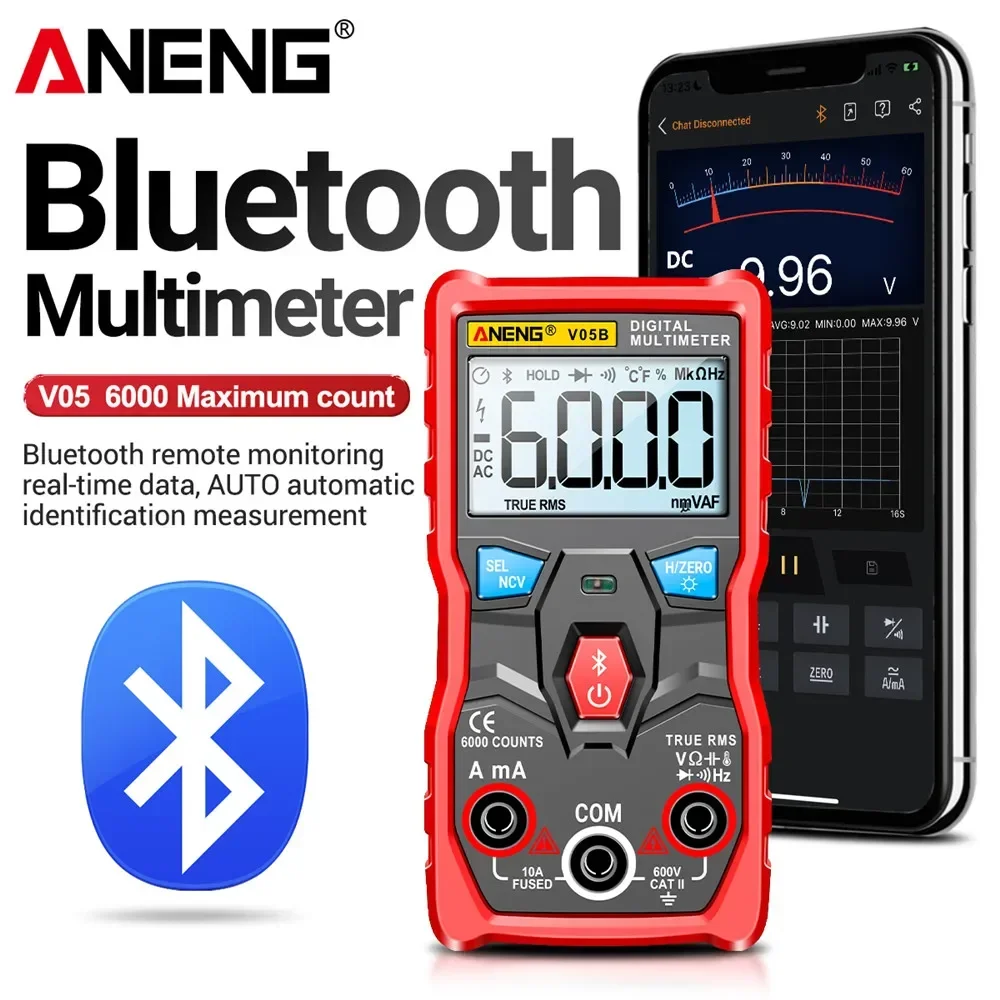 ANENG-V05B Digital Profissional Analógico Multímetro, True RMS, Multímetro Bluetooth, Tensão Atual, AC, DC, 6000 Contagens