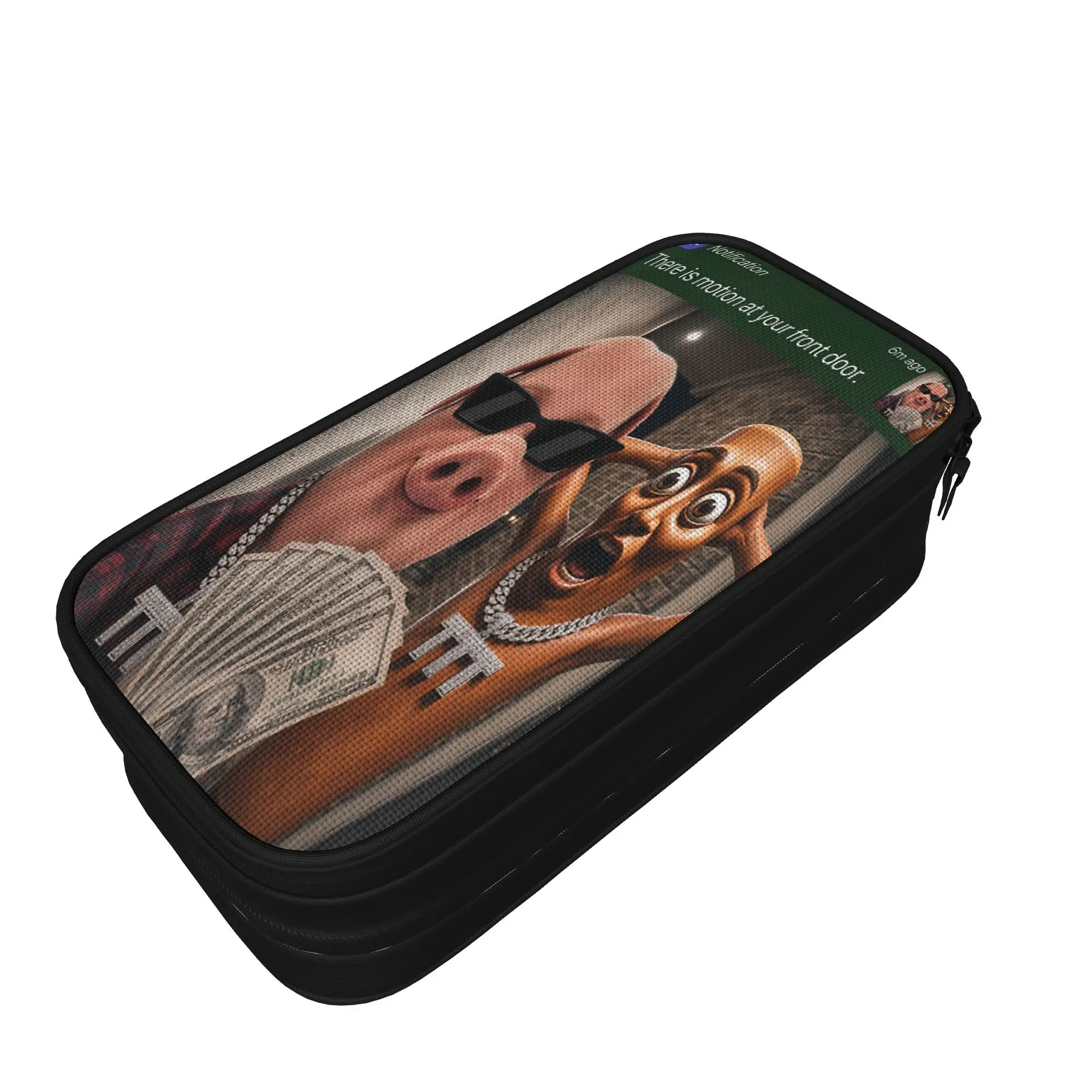 There is Motion at Your Front Door Tung Sahur and Jonh Pork Pencil Case Large Pen Box Child Zipper Cute School Pencil Cases