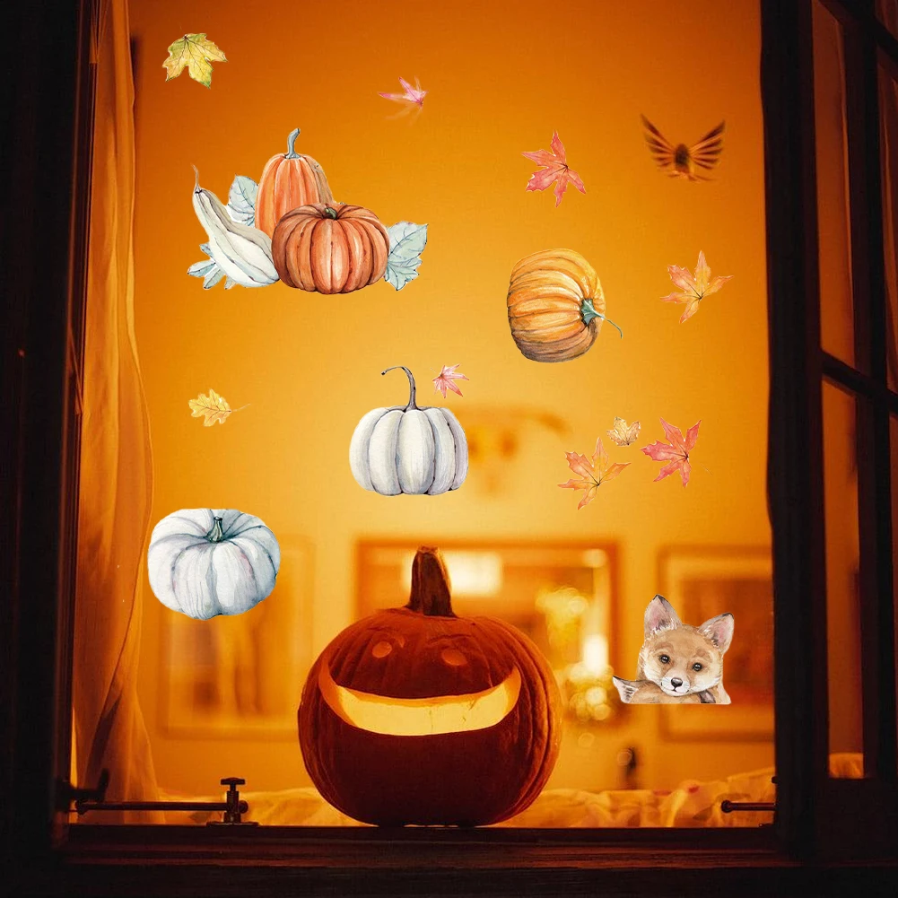 Autocollant de fenêtre double face pour Thanksgiving, autocollant de fenêtre d'automne, décoration d'intérieur, vitrine de magasin, décoration d'affichage en verre, béni, 9 pièces