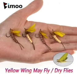 Bimoo 8PCS #8 #10 Yellow Drake Feather Wing Mayfly Barbed and Barbless Dry Fly Rocky River Bass Trout Fishing Flies Bait Lure