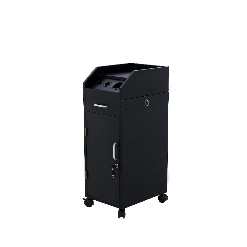 Wholesale Hair Salon Furniture Lockable Black Barber Trolley with Wheels Things Custom Beauty Salon Trolley