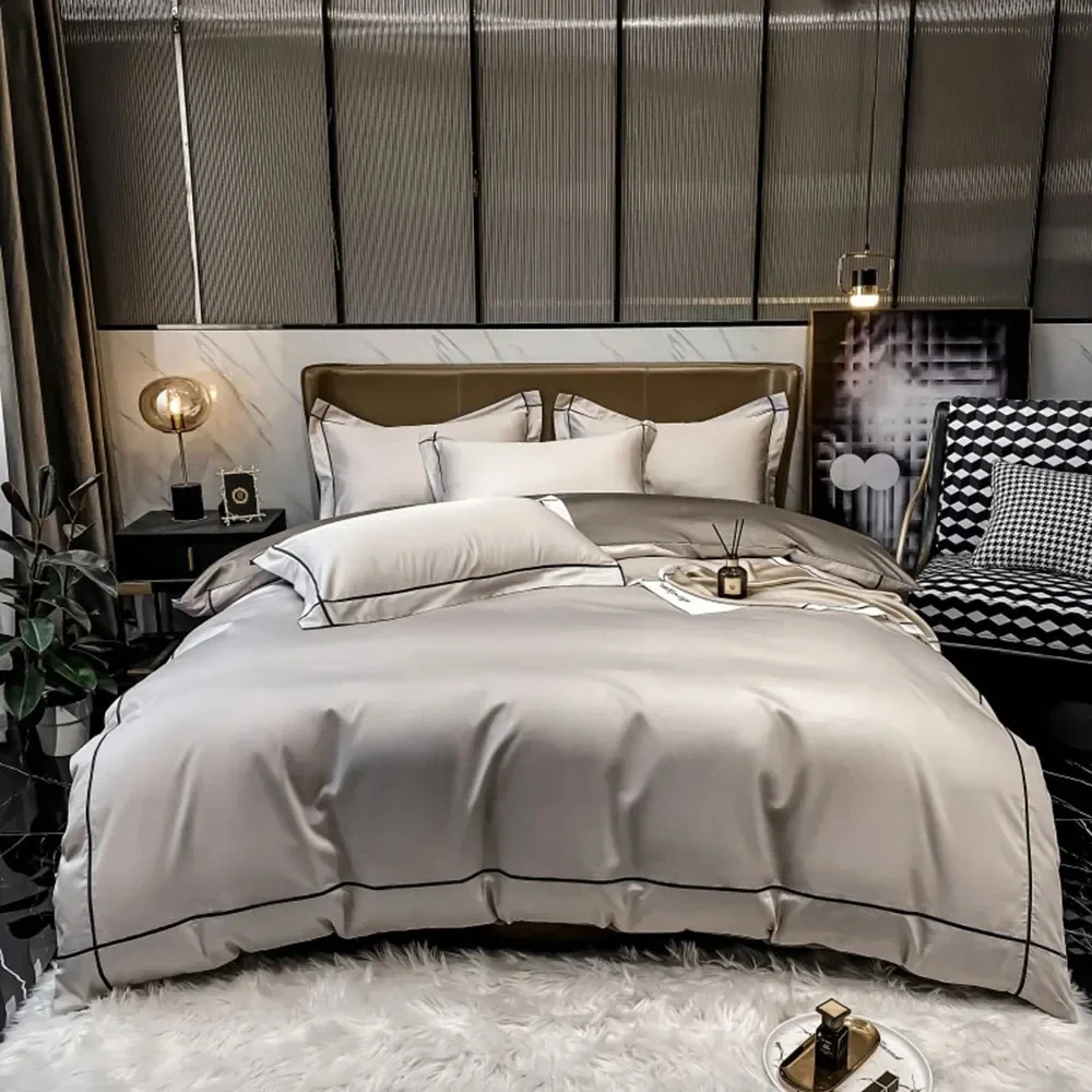 100%Egyptian Cotton Bedding Sets Embroidery Duvet Cover Flat/Fitted Bed Sheet Hotel Style Home Textiles Queen King