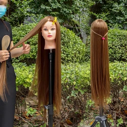 80cm Female Mannequin Head with Synthetic Hair For Practice Hair Braiding Hairstyles Dolls  Hairdressing Styling Training Head