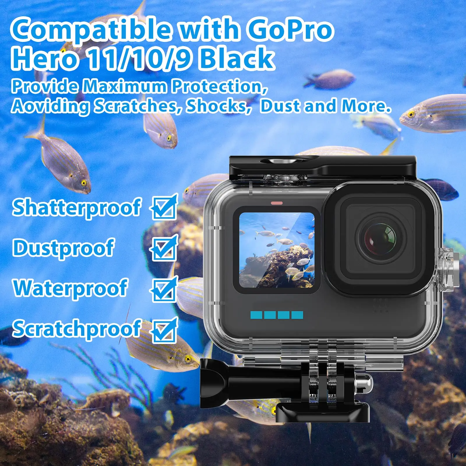 For GoPro 8 Waterproof Case With Filter Waterproof Black Dive Case for Go Pro8 60M Housing Underwater Action Camera Accessories