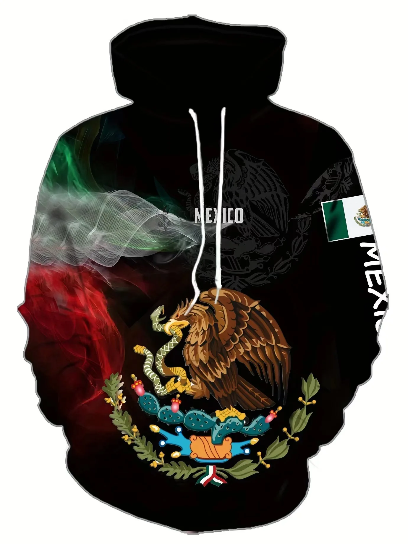 Fashion Mexico National Flag Eagle Print Men's Hoodies Oversized Sweatshirts 2024 Autumn New Casual Pullover Tops Men Clothes