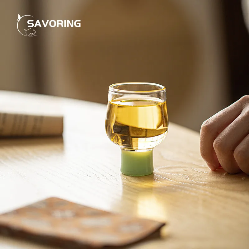 Pure Handmade Cups Heat Resistant Glass Tea Cup Green Drinking for Tea Glass High-Foot Cup Bowl Unusual Beautiful Tea Maker gift