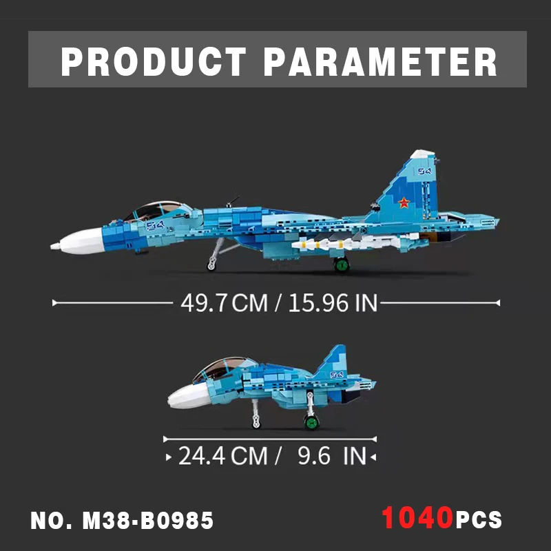 Sluban Military Air Force Weapon Sukhoi Su-27 Su-57 Flanker Fighter Building Blocks Kit Bricks WW2 Classic Model Toys Boys Gift