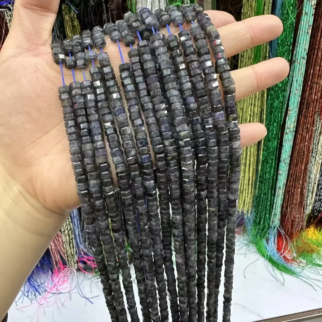 3*6 مللي متر الياوليت الطبيعي الأوجه مربع فضفاض الخرز-38 سنتيمتر بالجملة للنساء سوار ذاتي الصنع قلادة مجوهرات اكسسوارات #5