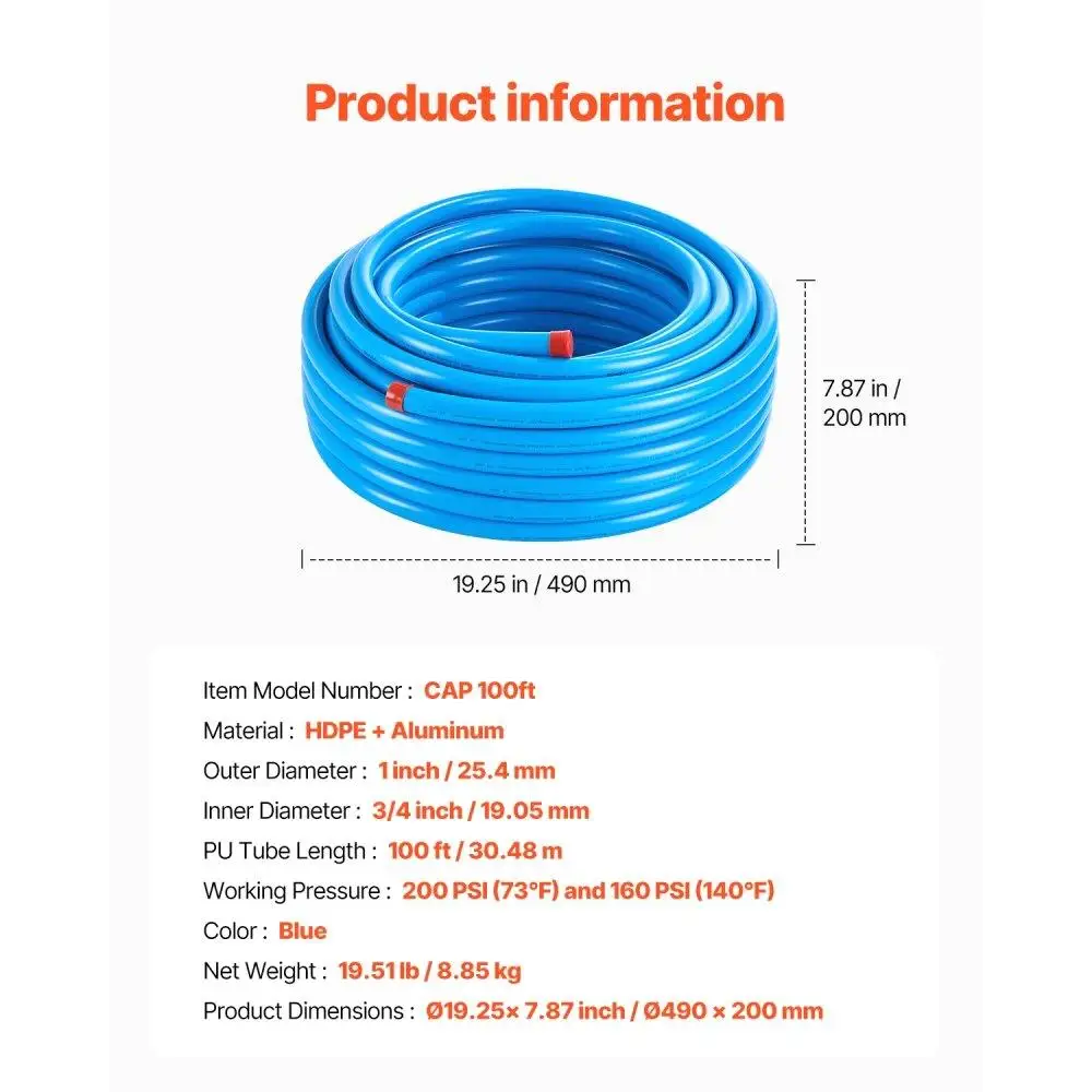 Kit Compressor de Ar 3/4'' 100FT HDPE Alumínio Shop Tubulação Azul
