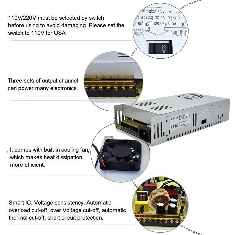 DC 12V 24V 36V 48V Power Supply Adapter Transformer 300W 350W 400W 450W Switching Converter LED Driver for LED Strip Light CCTV