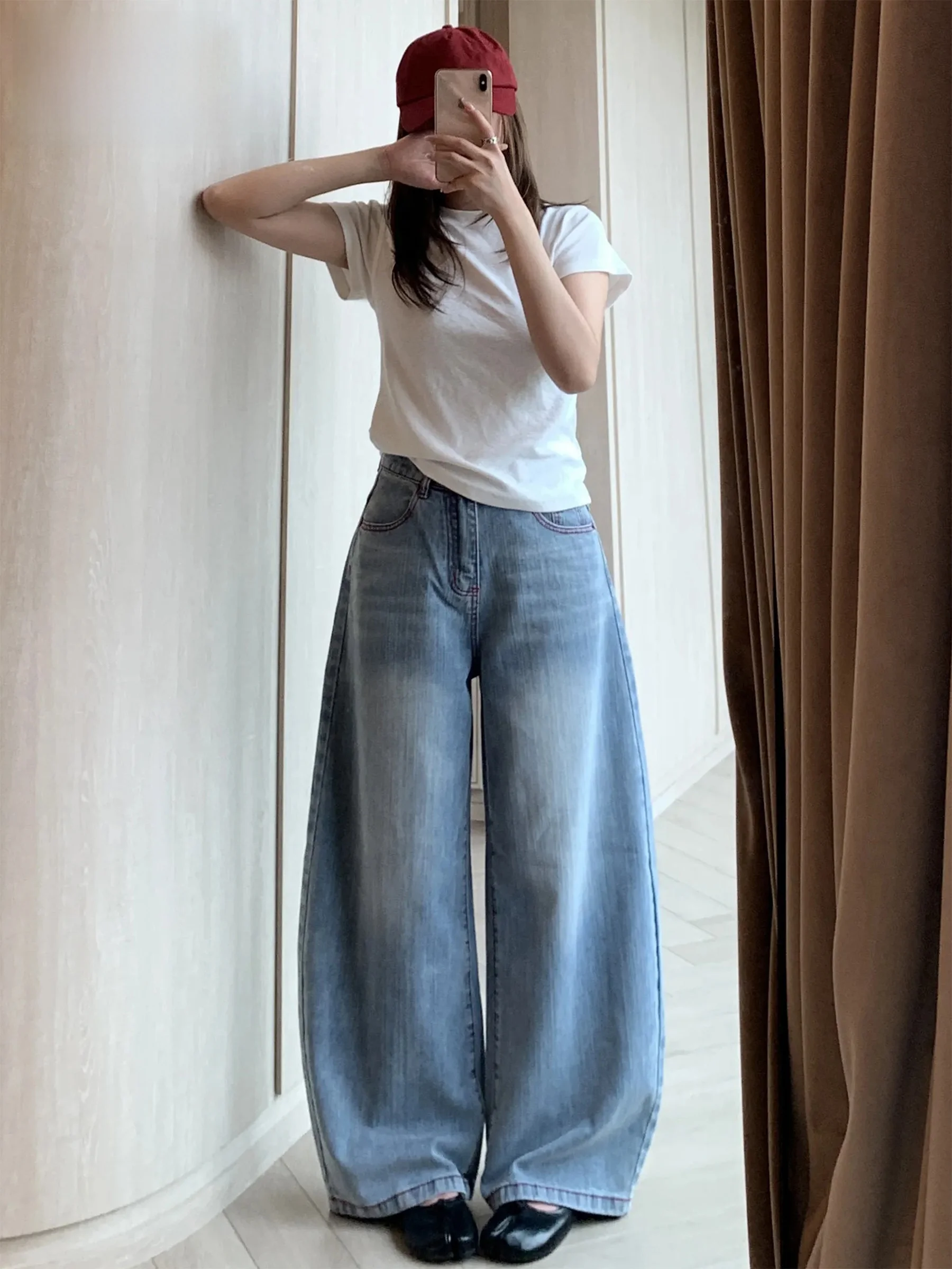 

Джинсы с высокой талией и широкими штанинами, женские, весенне-летние, новый стиль, свободный крой, с вышивкой, повседневные, в американском стиле, джинсовые брюки