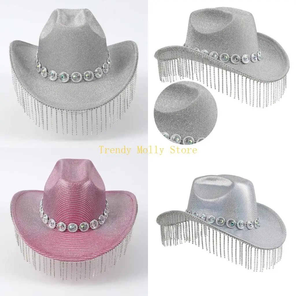 

N5KB Привлекательные ковбойские шляпы с ромбовидной бахромой Карнавальная шляпа для ролевых вечеринок в стиле пастушки шляпа с