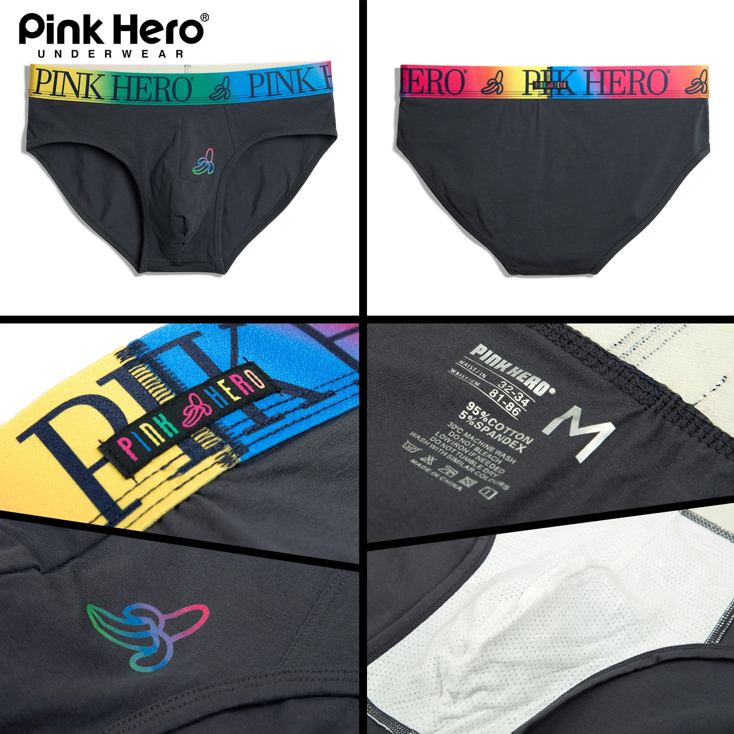 4 Pcs Men\'s Briefs PINKHERO 501，Men\'s Panties， Comfortable Cotton Men Underwear Sexy Briefs， Breathable Man Underpants